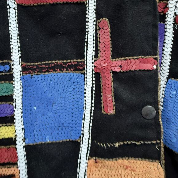 VTG MODI Sequin Patchwork Denim Jacket Women's M Boho Statement 90s vibes FLAW - Picture 11 of 13